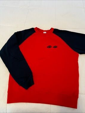 Red Crewneck Sweatshirt with Navy Raglan Sleeves